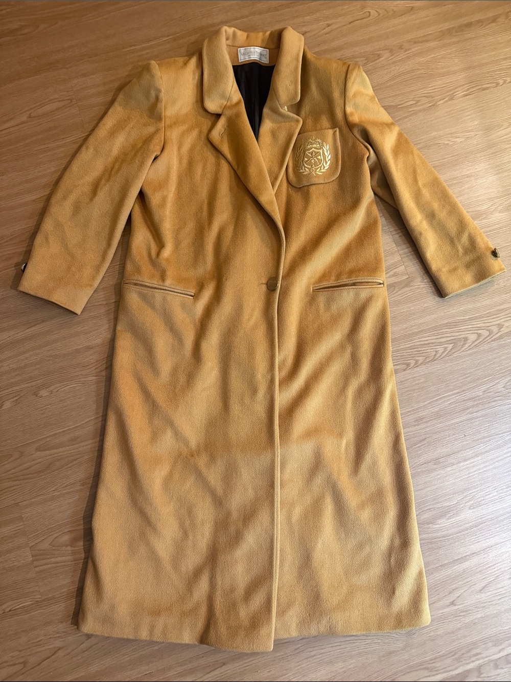 Michelle Stuart Mustard Gold Long Wool Trench Coat